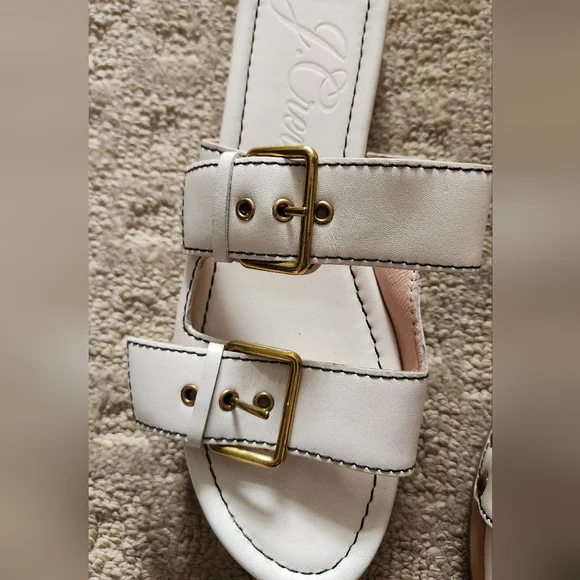 J CREW Real Leather Double Strap Wood Clog Mule Sandal 6.5 boho hippie festival - Picture 7 of 8